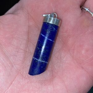 Vintage 925 Sterling Silver Natural Lapis Lazuli Blue Cylinder Point Pendant
